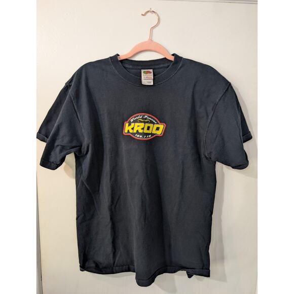 VINTAGE KROQ 106.7 FM "World Famous" LA Radio Logo T-Shirt Black Size Large - Picture 1 of 5